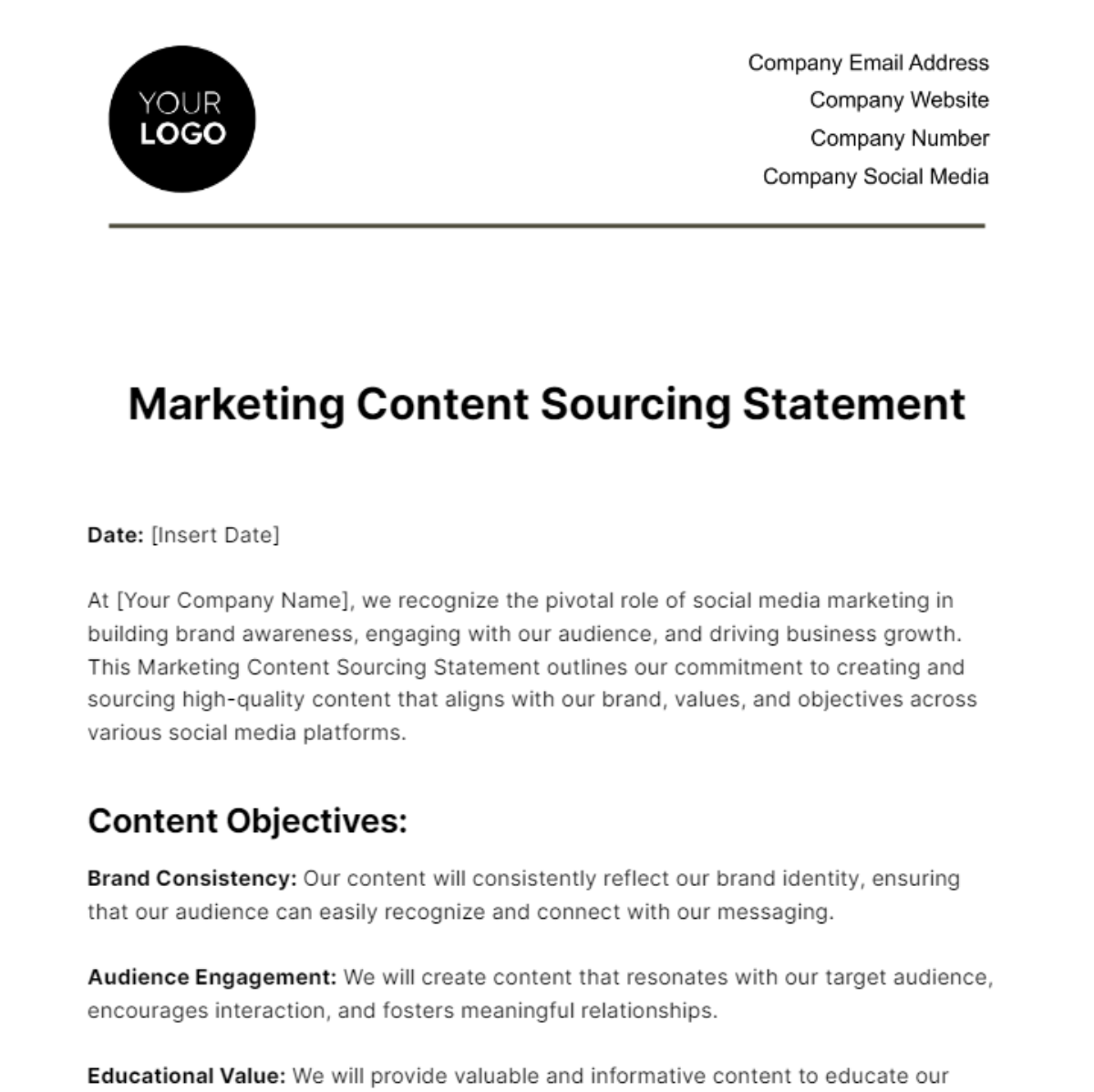 Marketing Content Sourcing Statement Template