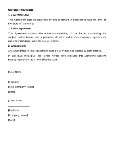 Free Marketing Content Backup Agreement Template to Edit Online