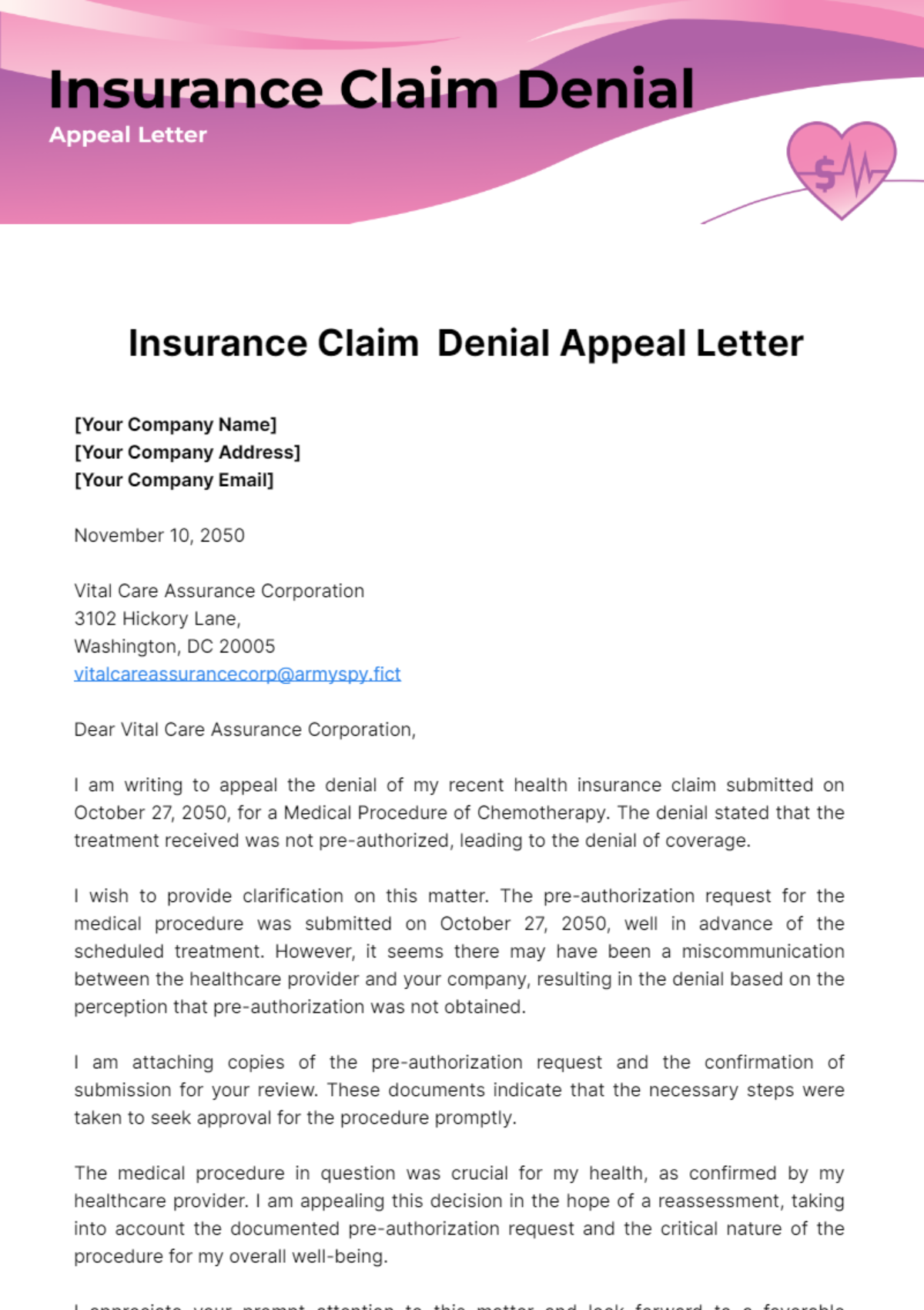 Insurance Claim Denial Appeal Letter Template