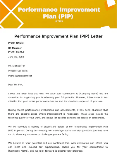 Free Performance Improvement Plan (PIP) Letter Template to Edit Online
