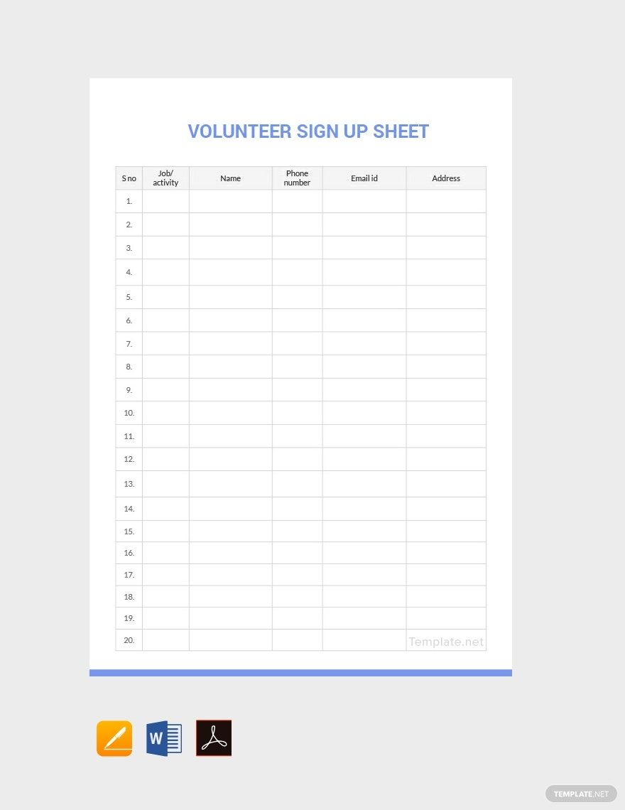 Sign Up Sheet With Time Slots in PDF