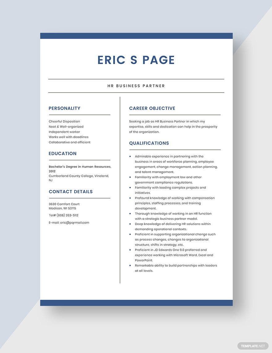 HR Business Partner Resume in Word, Apple Pages