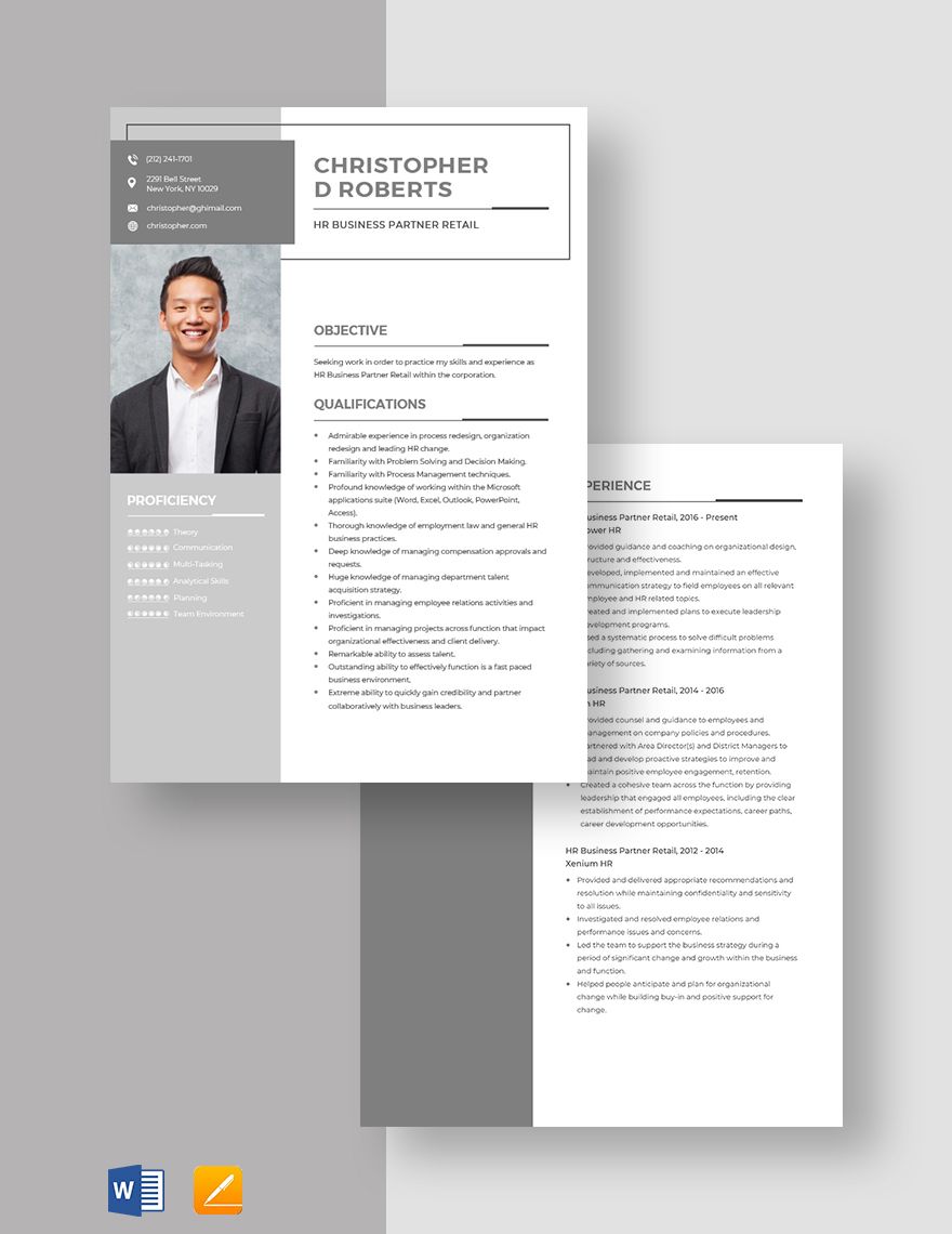 HR Business Partner Retail Resume