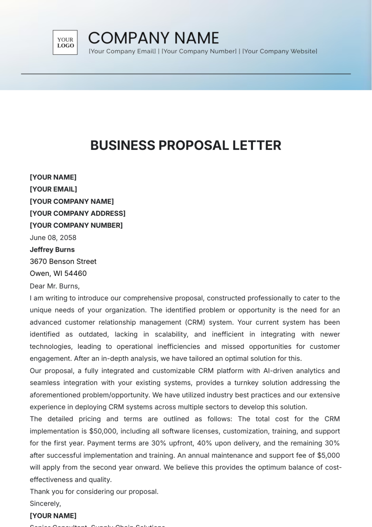 Professional Business Proposal Letter Template - Edit Online & Download