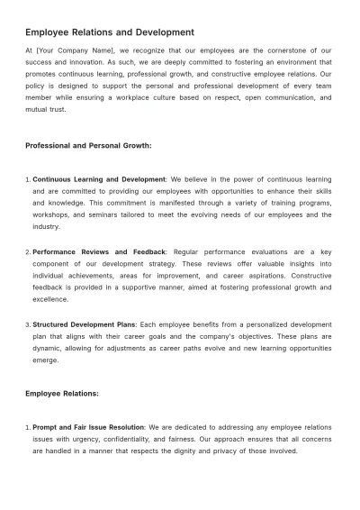 Free Startup HR Policy and Procedures Handbook Template to Edit Online