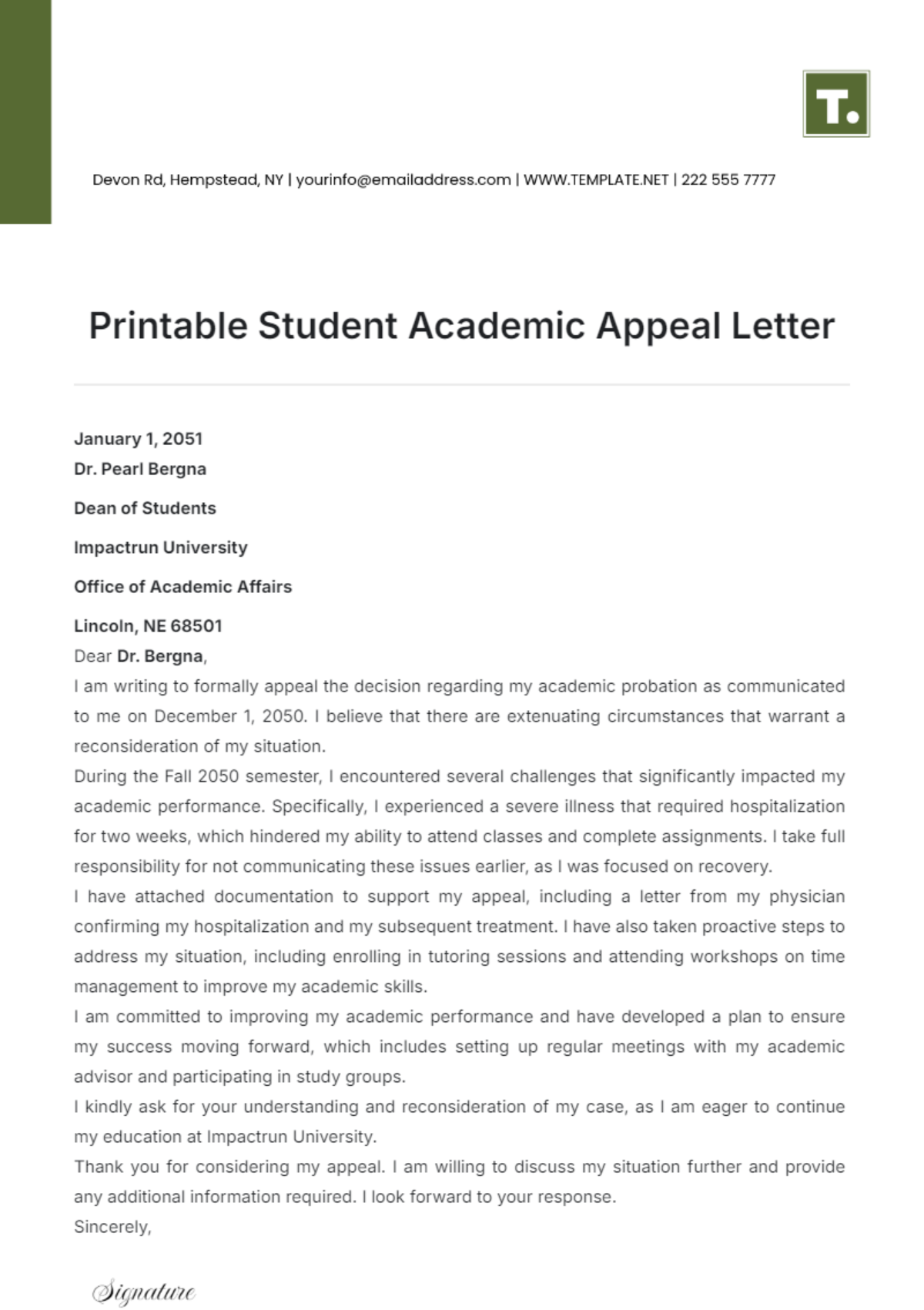 Printable Student Academic Appeal Letter Template - Edit Online & Download