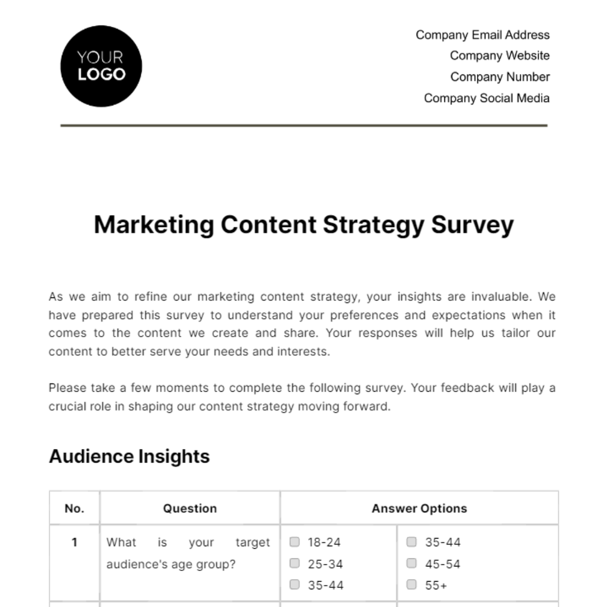 Marketing Content Strategy Survey Template