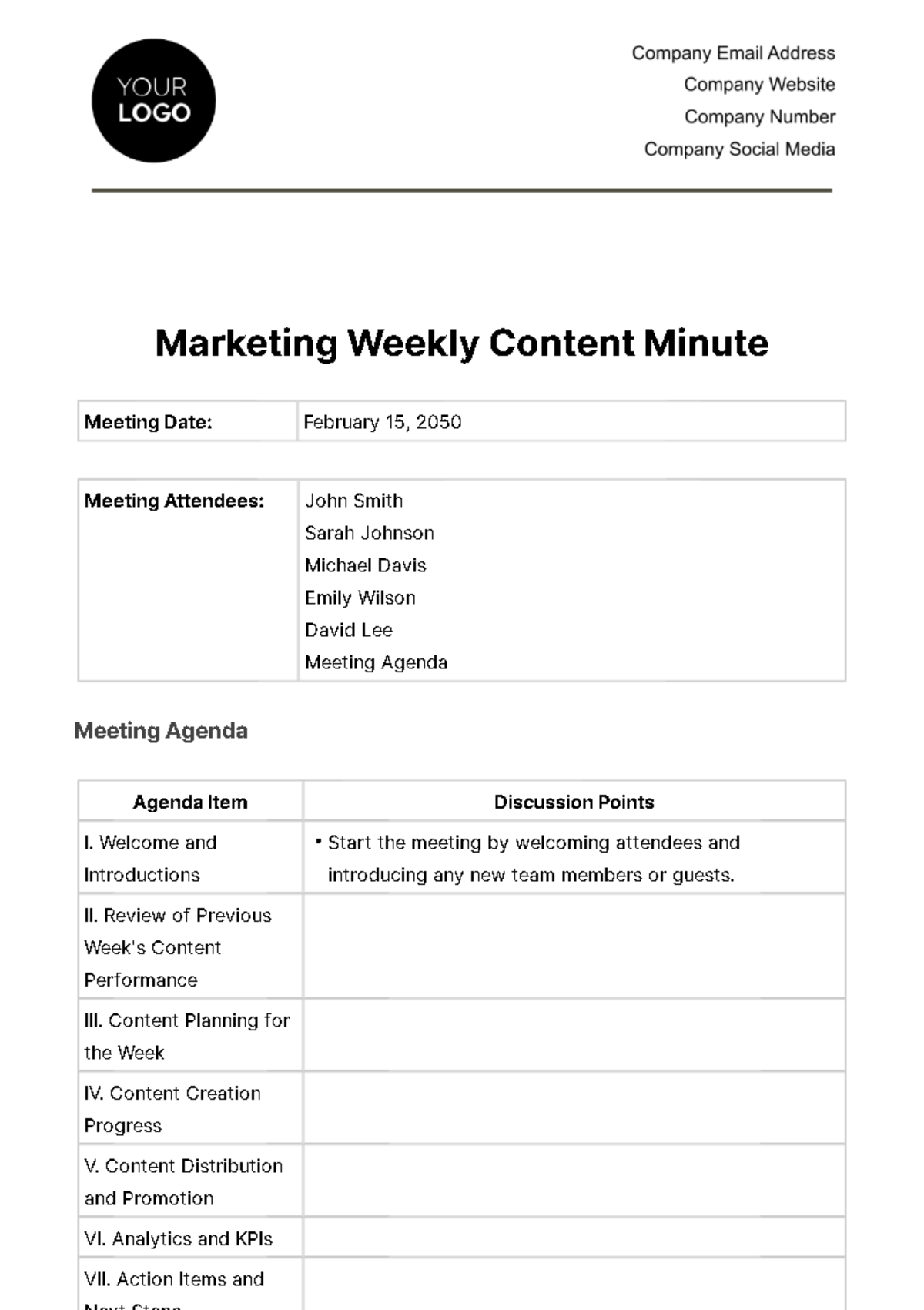 Marketing Weekly Content Minute Template