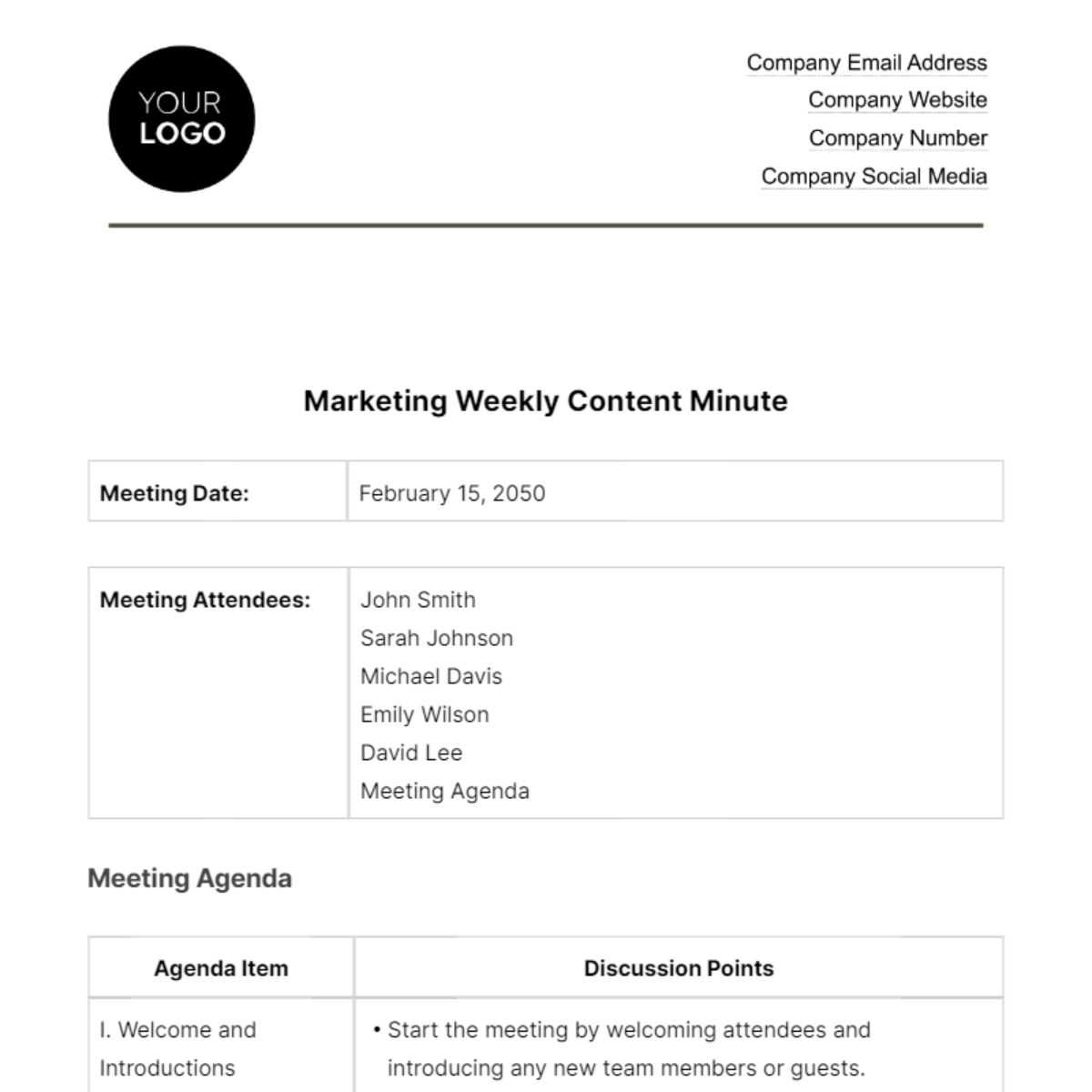 Marketing Weekly Content Minute Template