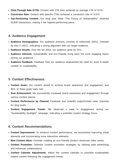 Free Marketing Content Insights Report Template to Edit Online