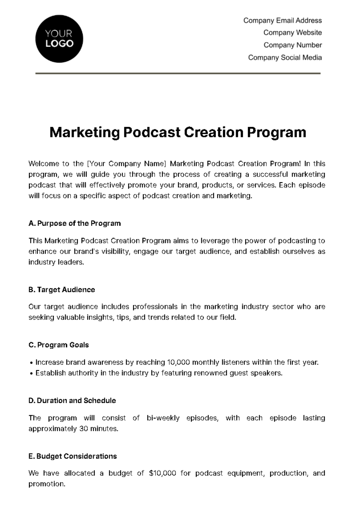 Marketing Podcast Creation Program Template