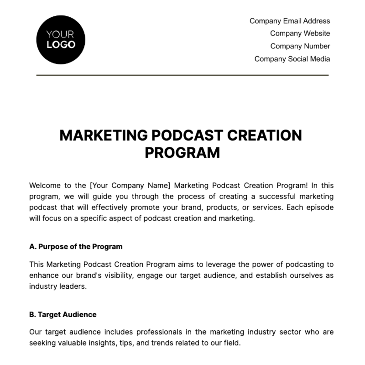 Marketing Podcast Creation Program Template