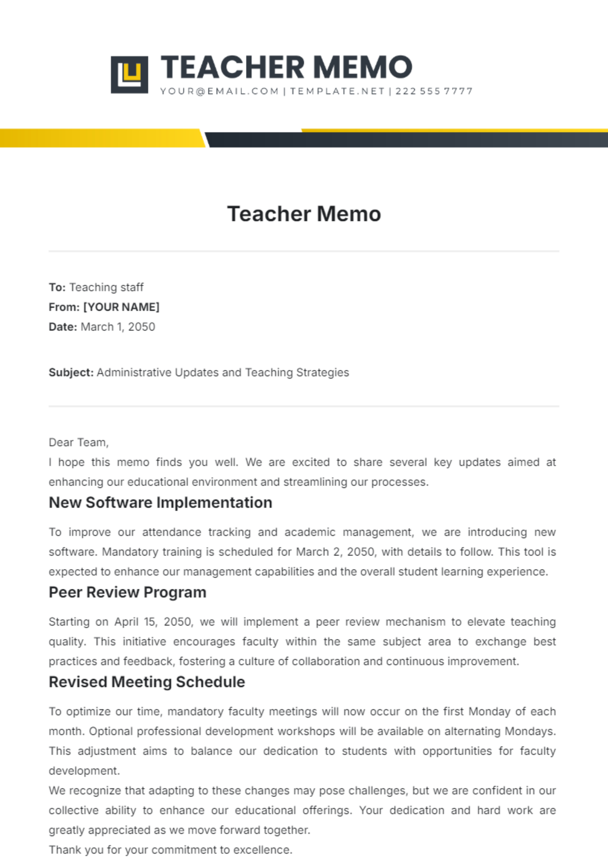 Free Teacher Memo Template to Edit Online