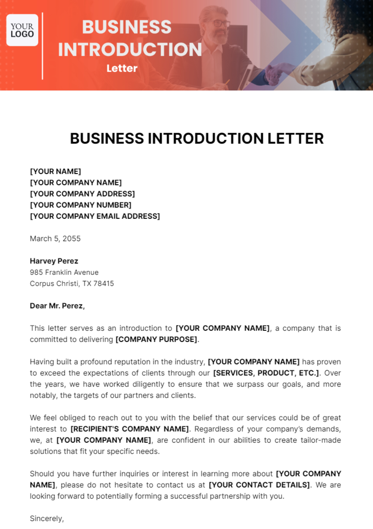 Free Business Introduction Letter Template