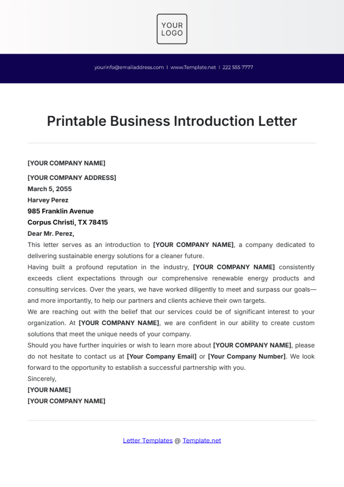 Printable Business Introduction Letter Template