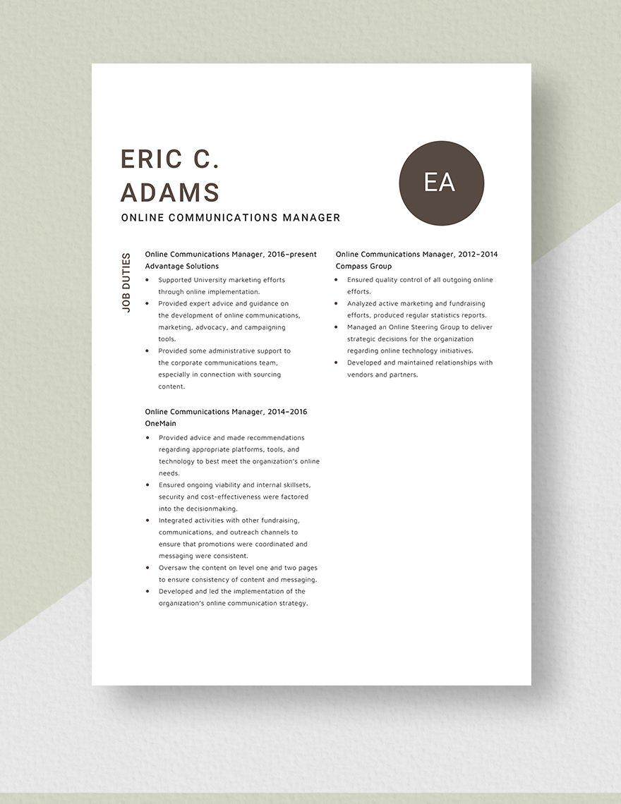 Online Communications Manager Resume