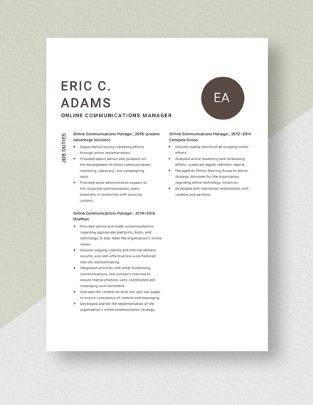 Online Communications Manager Resume Template