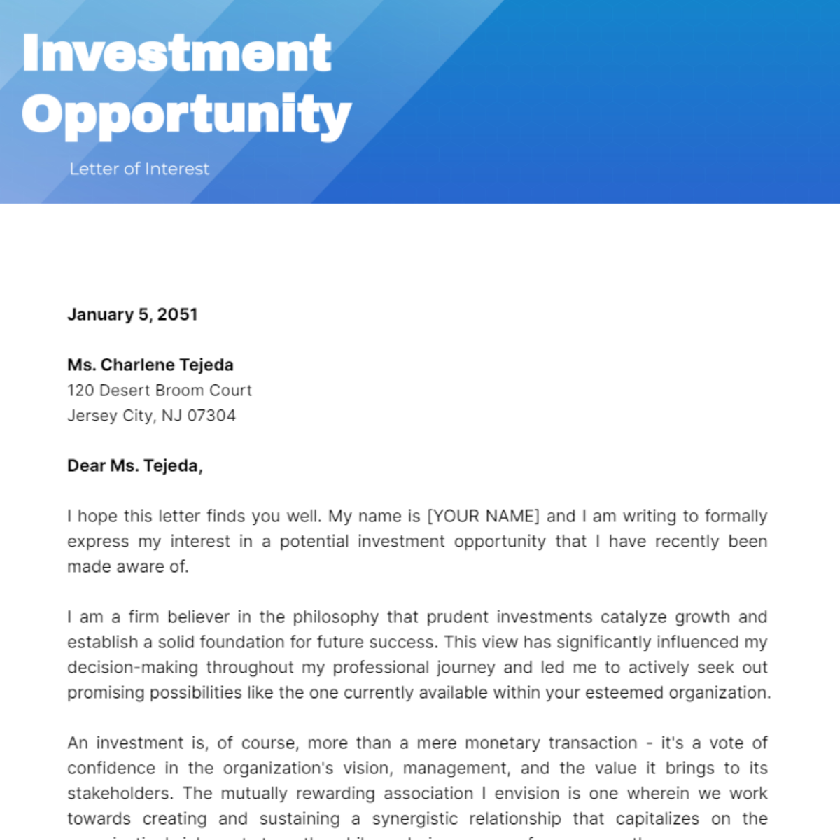 Investment Opportunity Letter of Interest Template