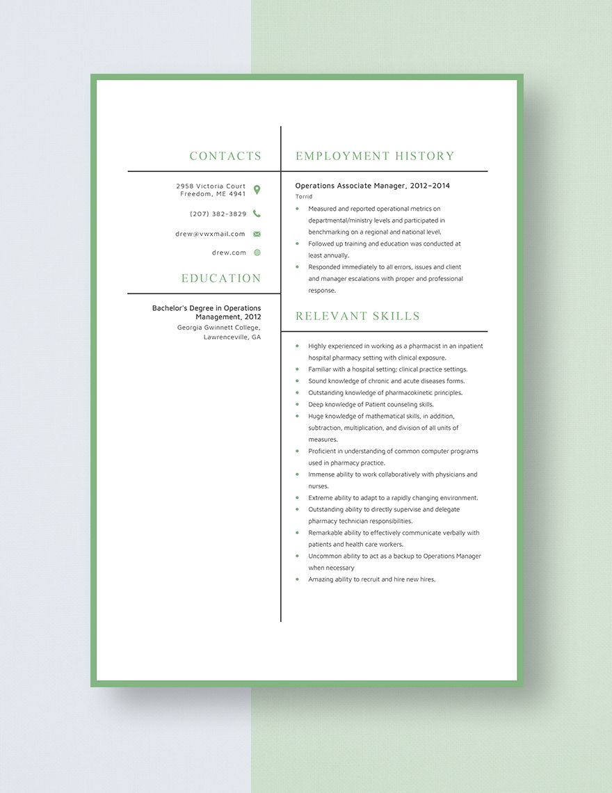 Operations Associate Manager Resume in Pages, MS Word - Download