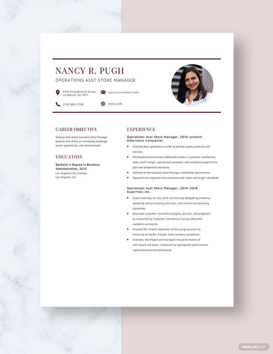Operations Asst Store Manager Resume in Word, Apple Pages