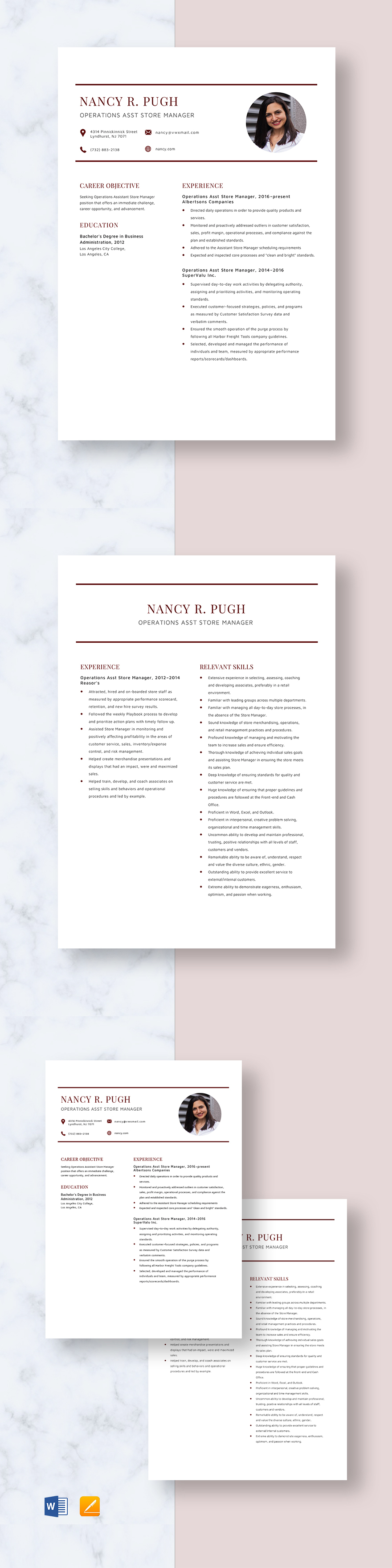 Pharmacy Store Manager Resume Template Word, Apple Pages