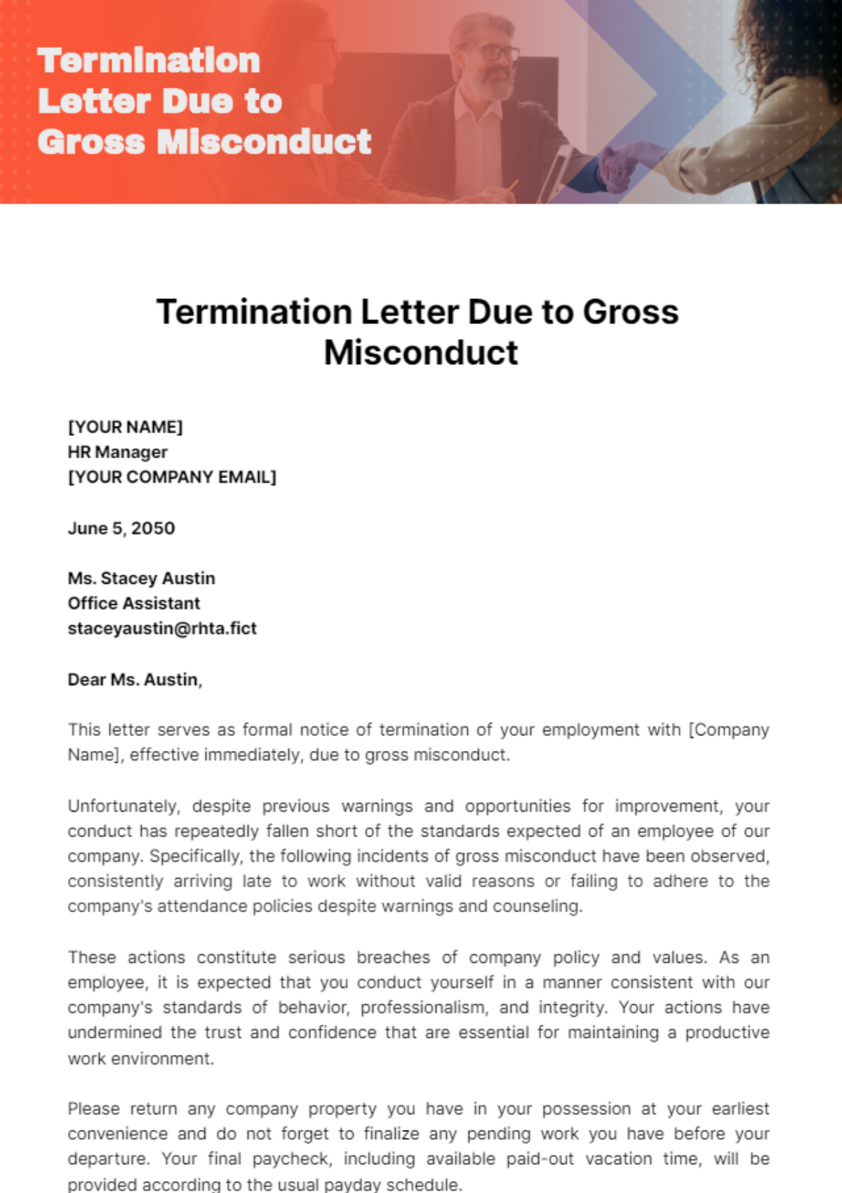 Termination Letter Template Due to Gross Misconduct - Edit Online & Download