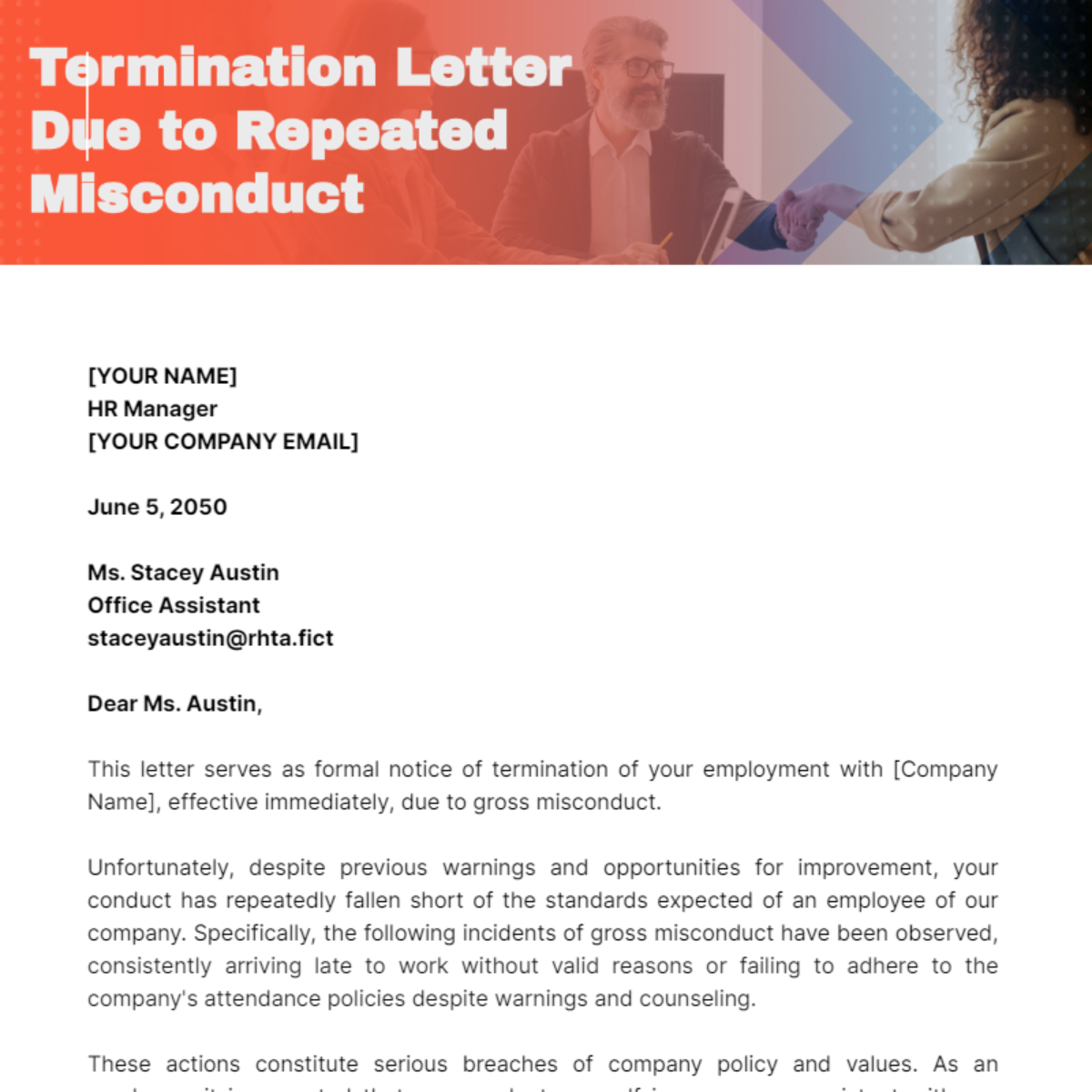 Termination Letter Template Due to Gross Misconduct