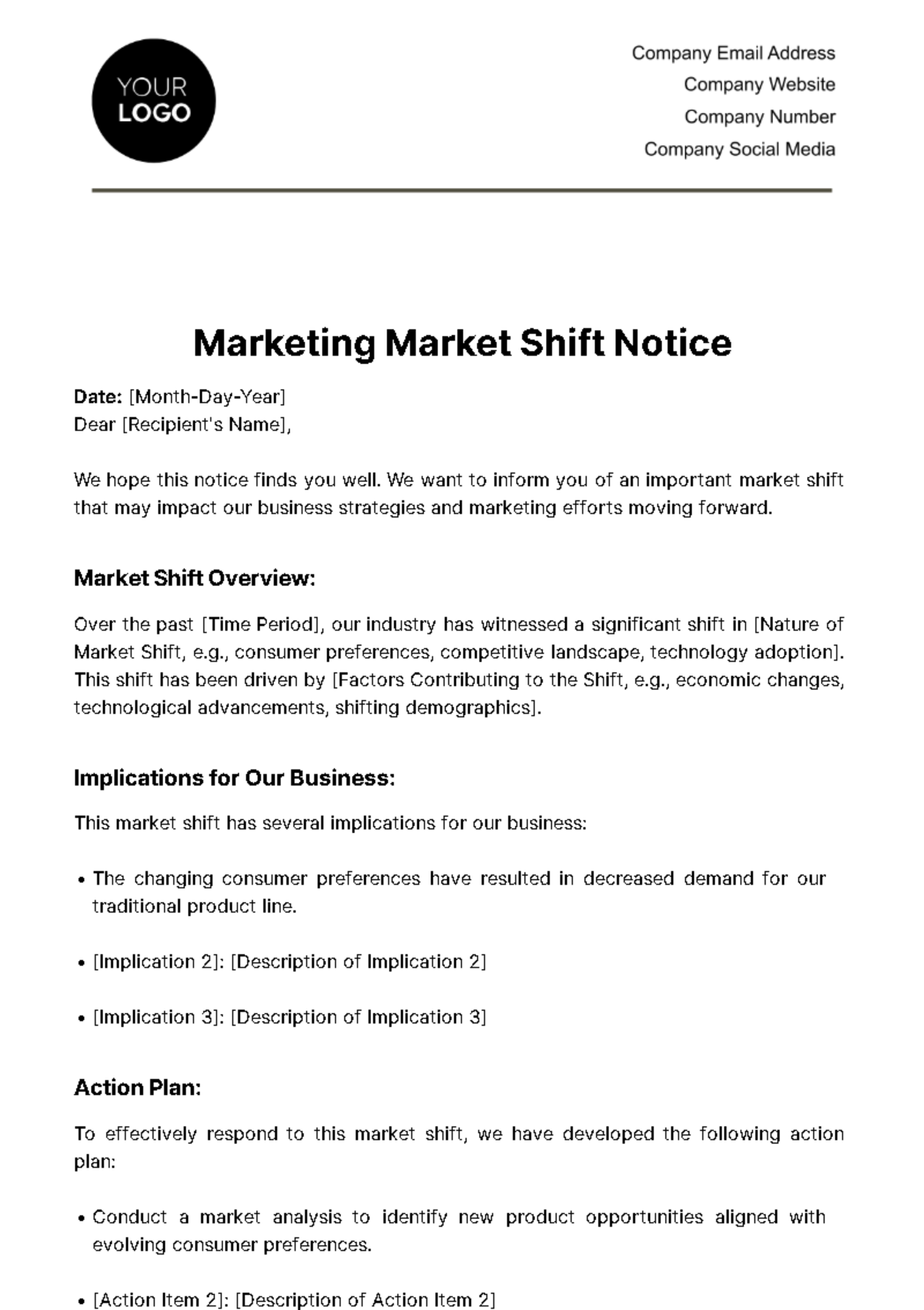 Free Marketing Market Shift Notice Template