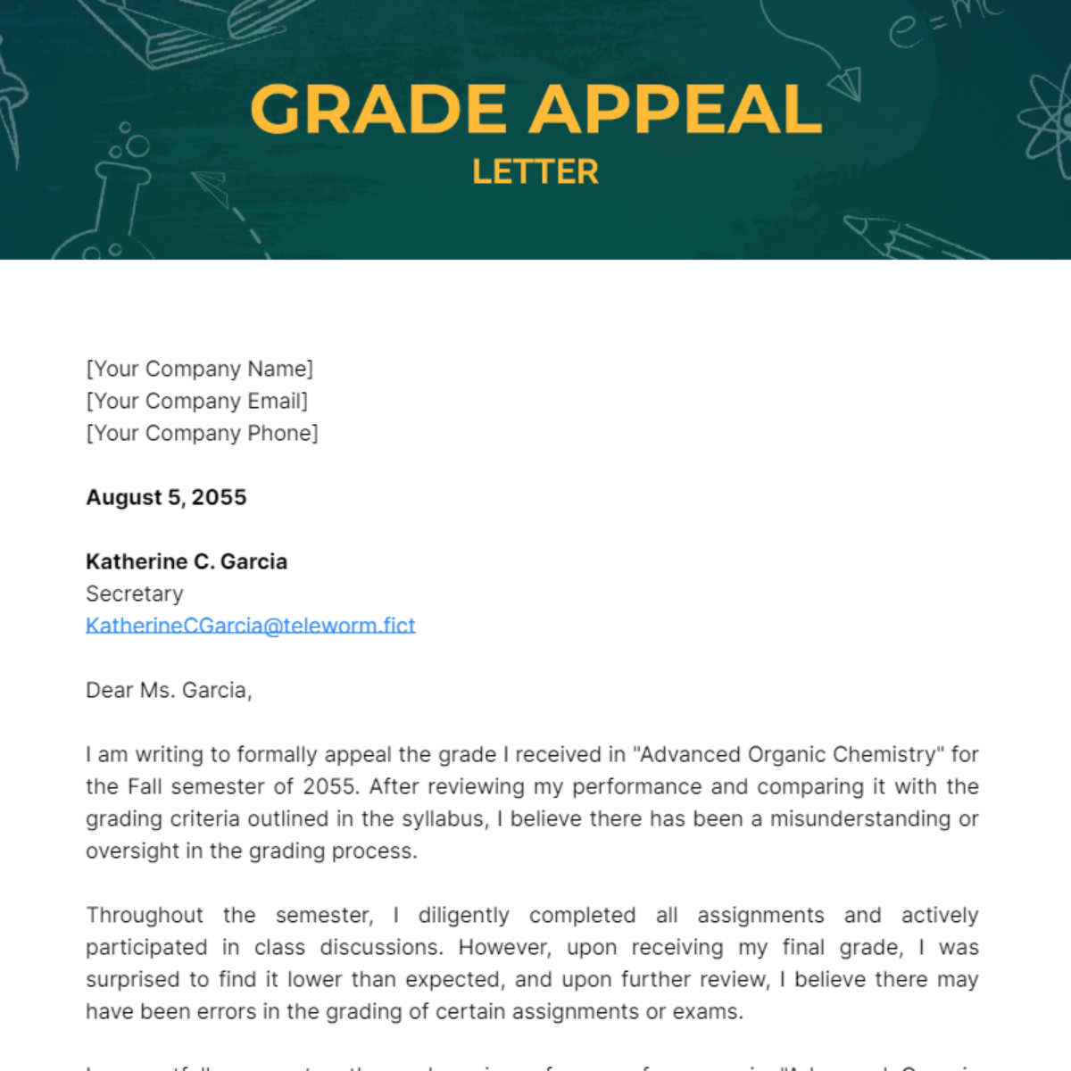 Grade Appeal Letter Template