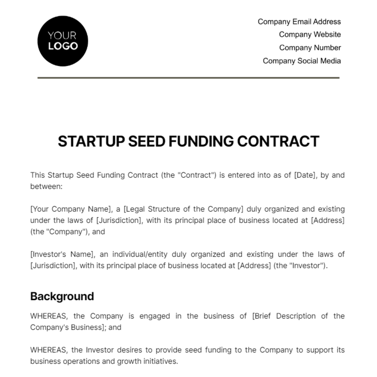 Startup Contract Templates Edit Online Download