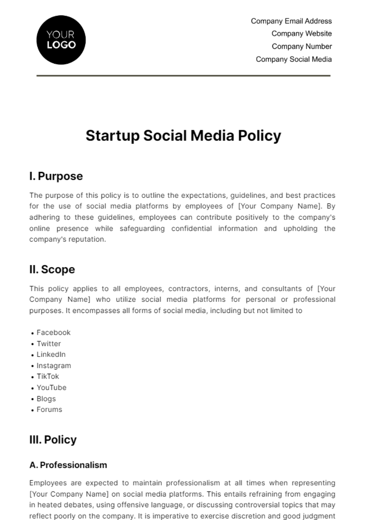 Startup Social Media Policy Template