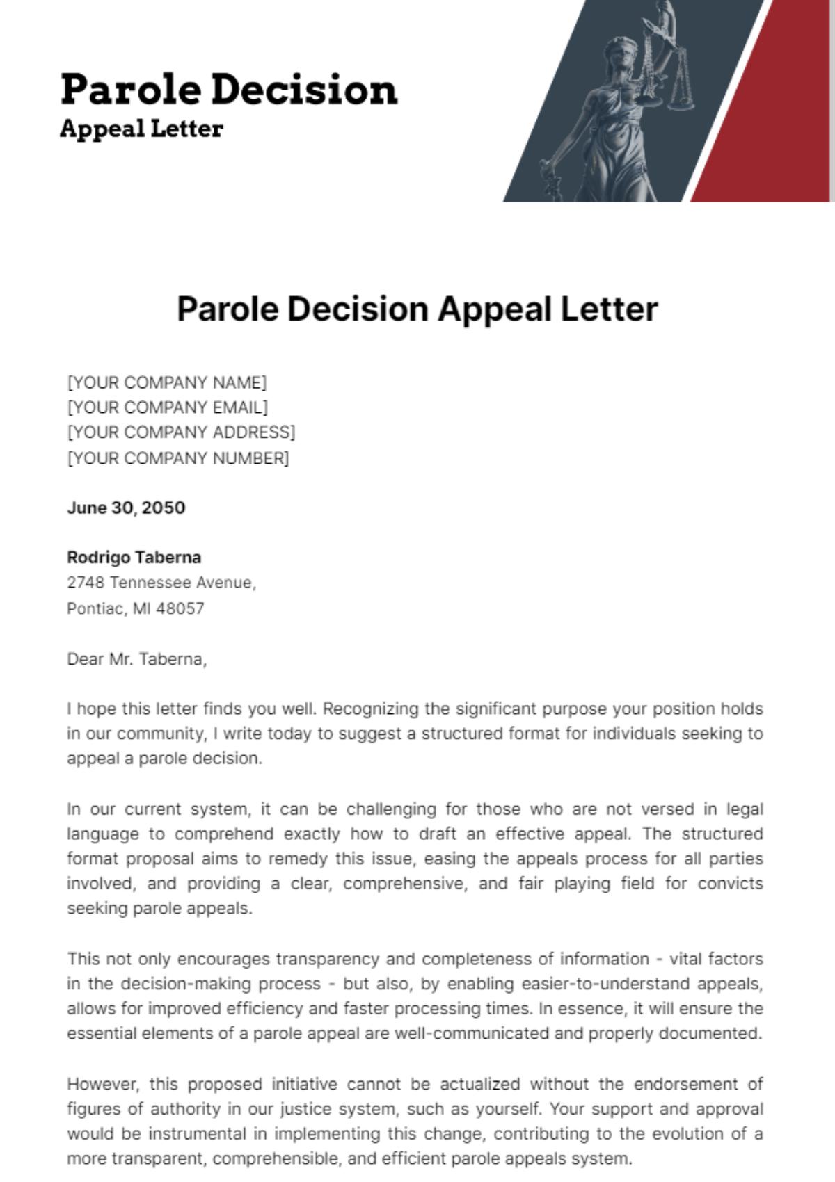 Parole Decision Appeal Letter Template - Edit Online & Download