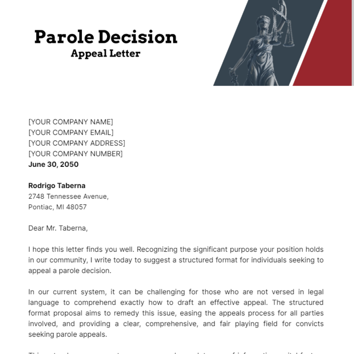 Parole Decision Appeal Letter Template