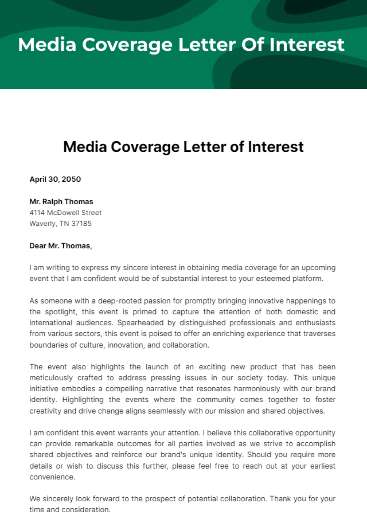 Media Coverage Letter of Interest Template - Edit Online & Download