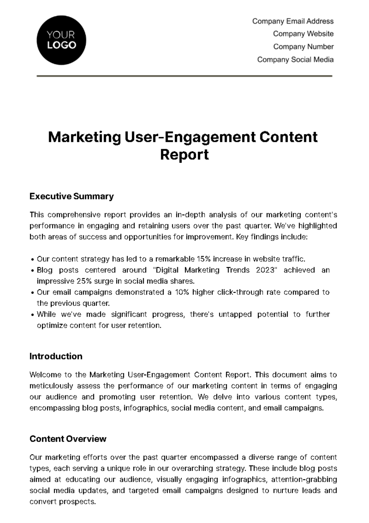 Marketing User-Engagement Content Report Template