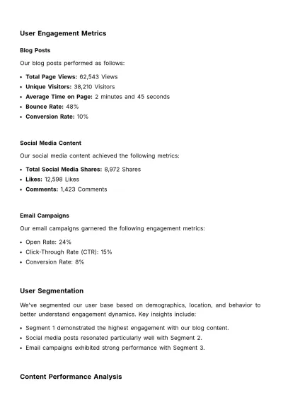 Free Marketing User-Engagement Content Report Template to Edit Online