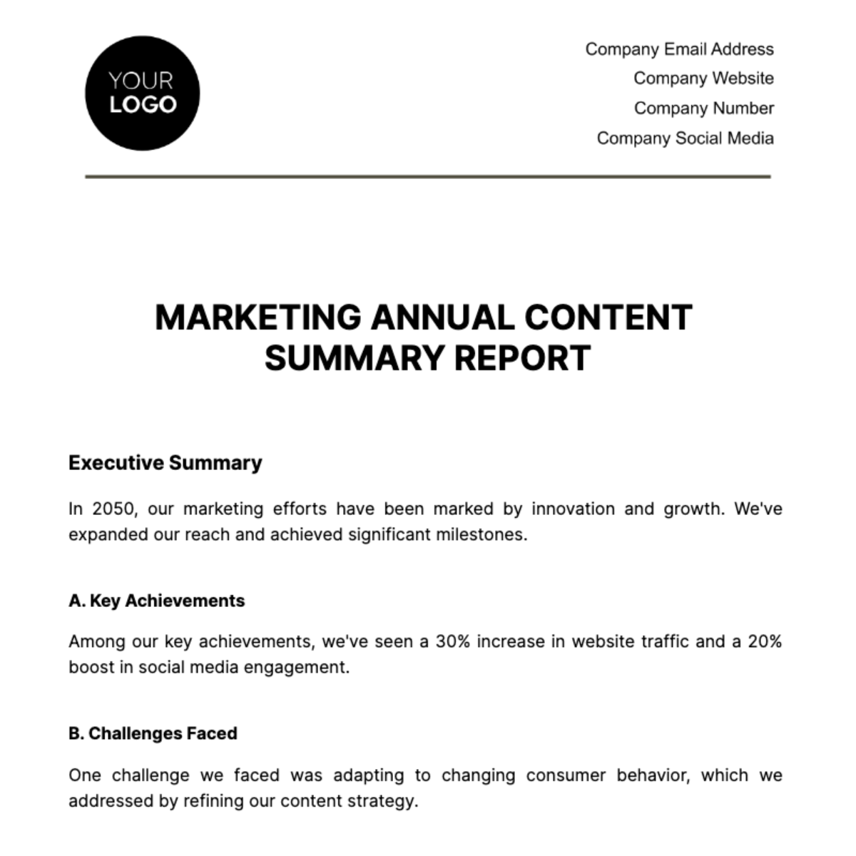 Marketing Annual Content Summary Report Template