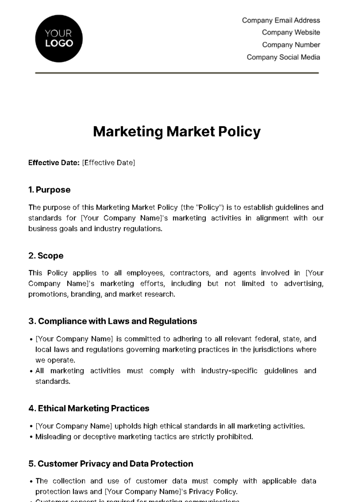 Free Marketing Market Policy Template