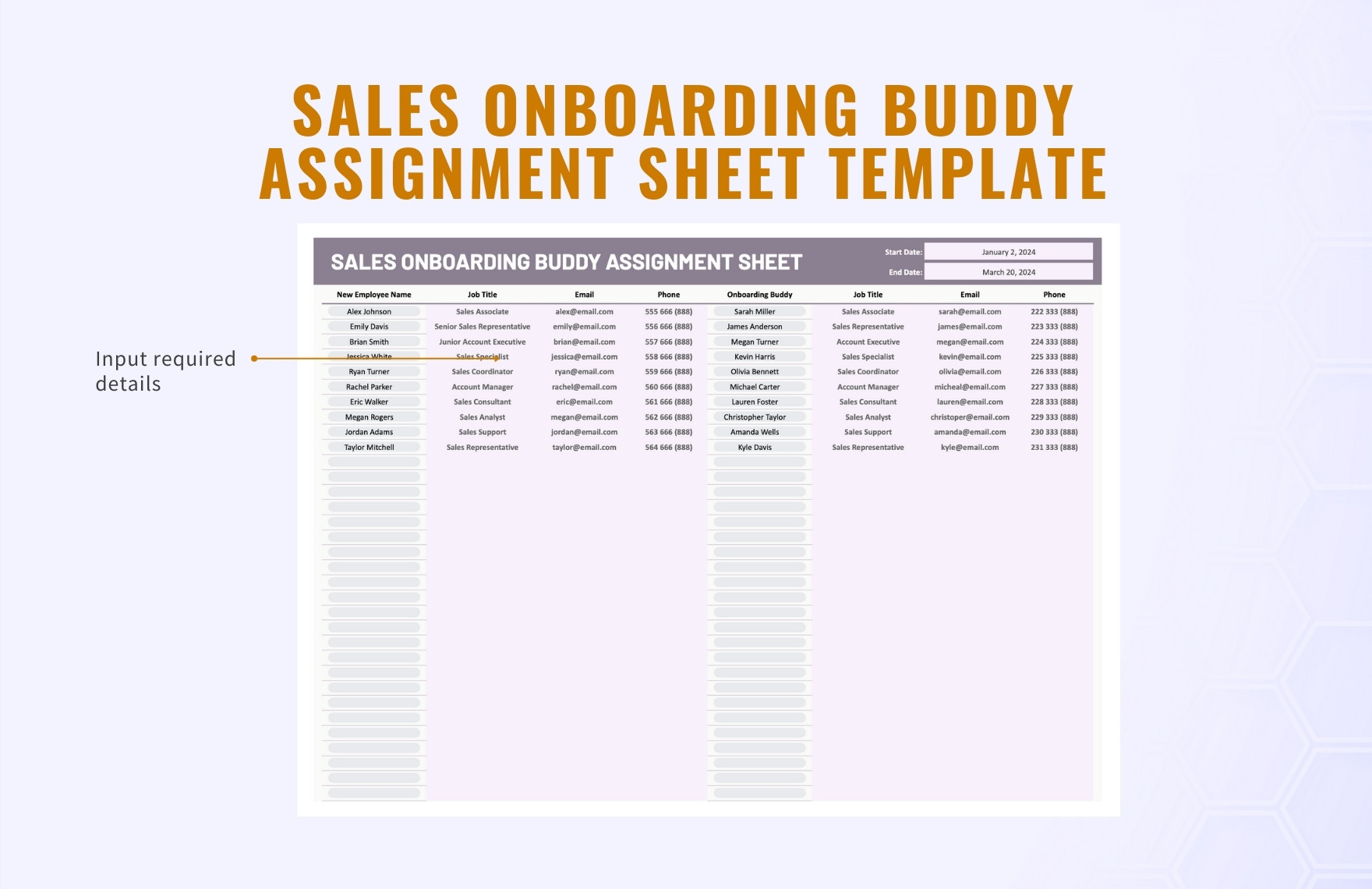 Sales Onboarding Buddy Assignment Sheet Template
