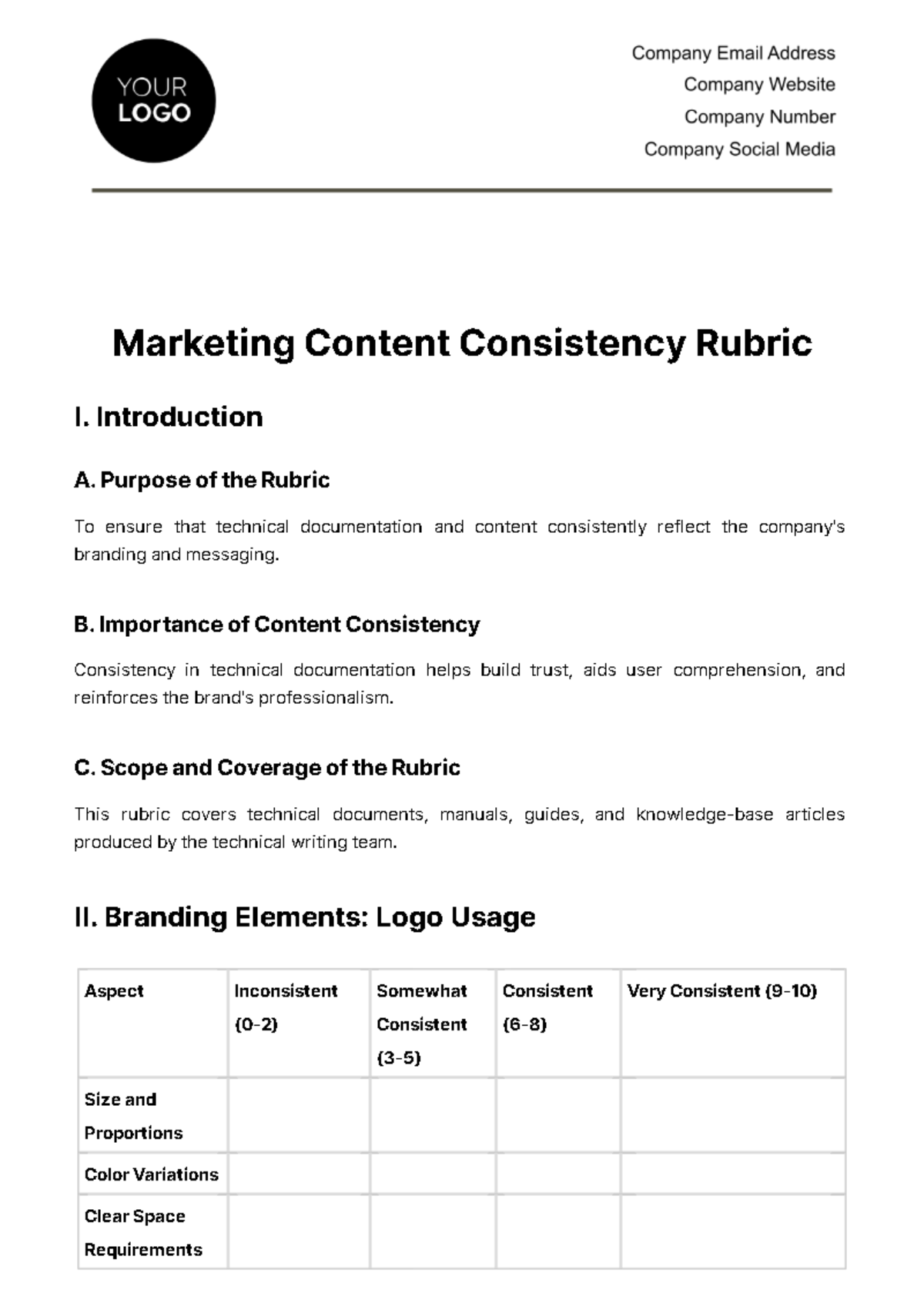Free Marketing Content Consistency Rubric Template