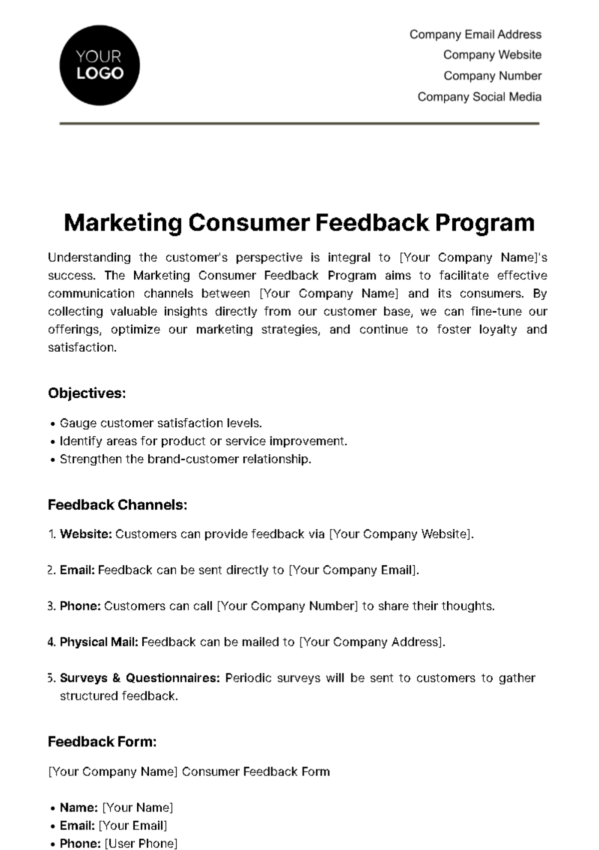 Free Marketing Consumer Feedback Program Template