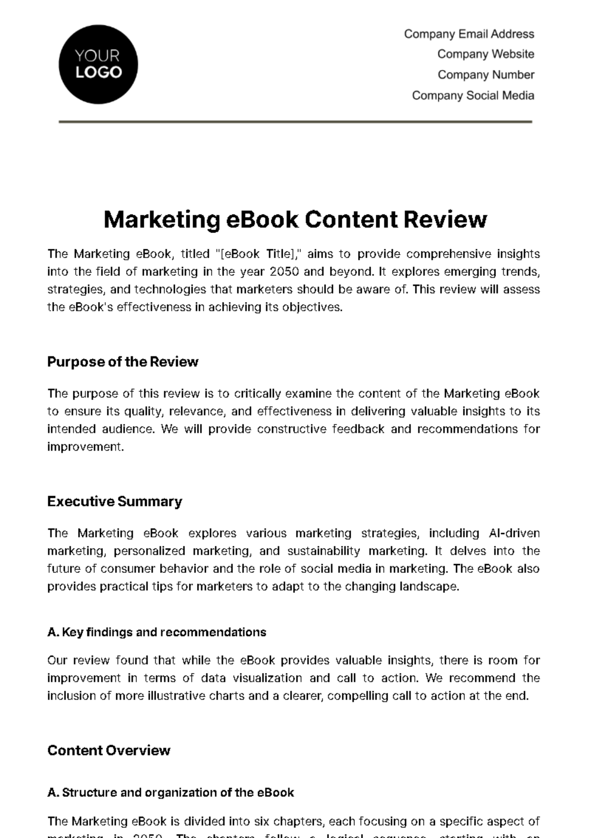 Free Marketing eBook Content Review Template