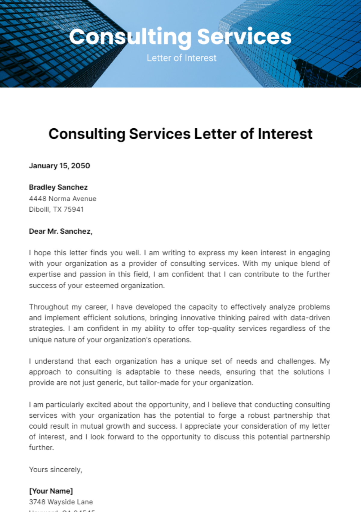 Consulting Services Letter of Interest Template - Edit Online & Download