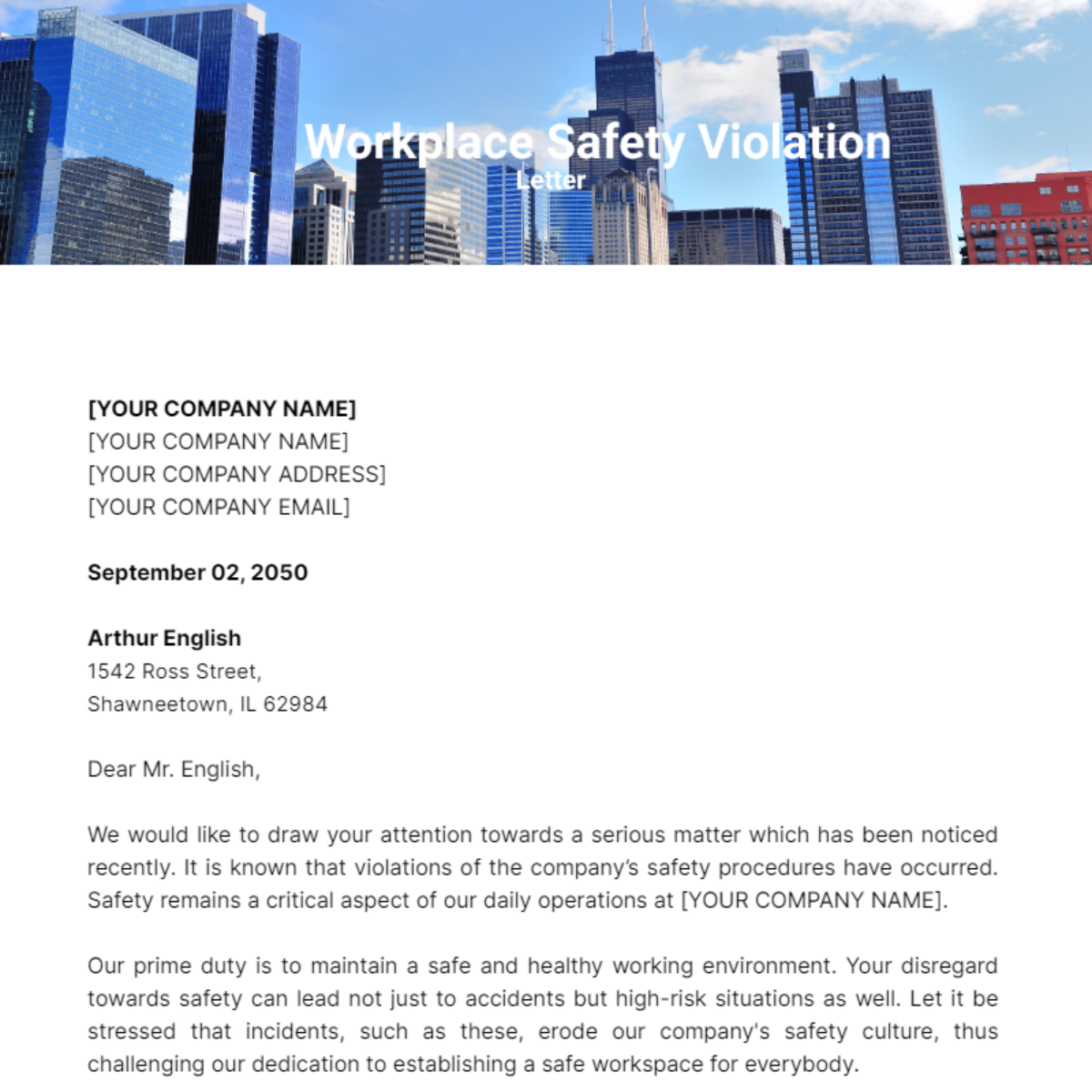 Workplace Safety Violation Letter Template