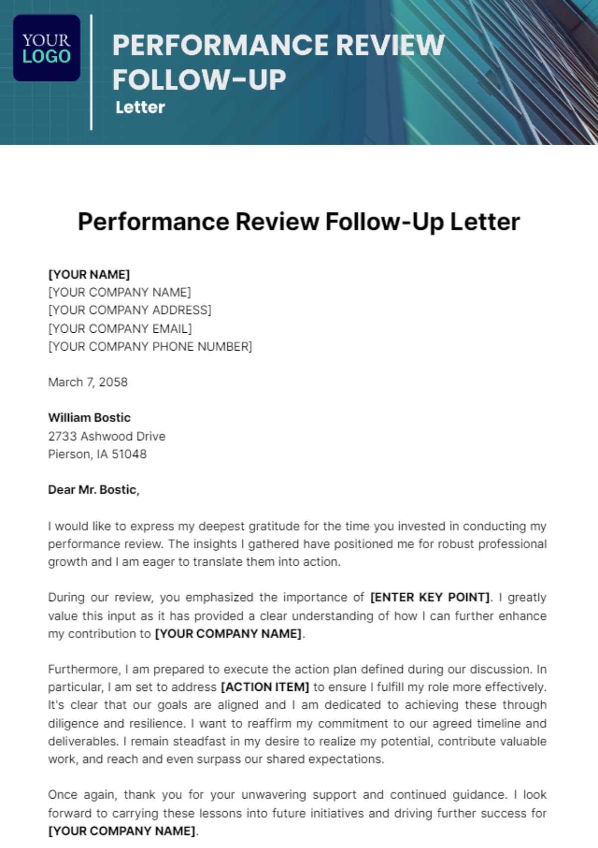 Performance Review Follow-Up Letter Template - Edit Online & Download