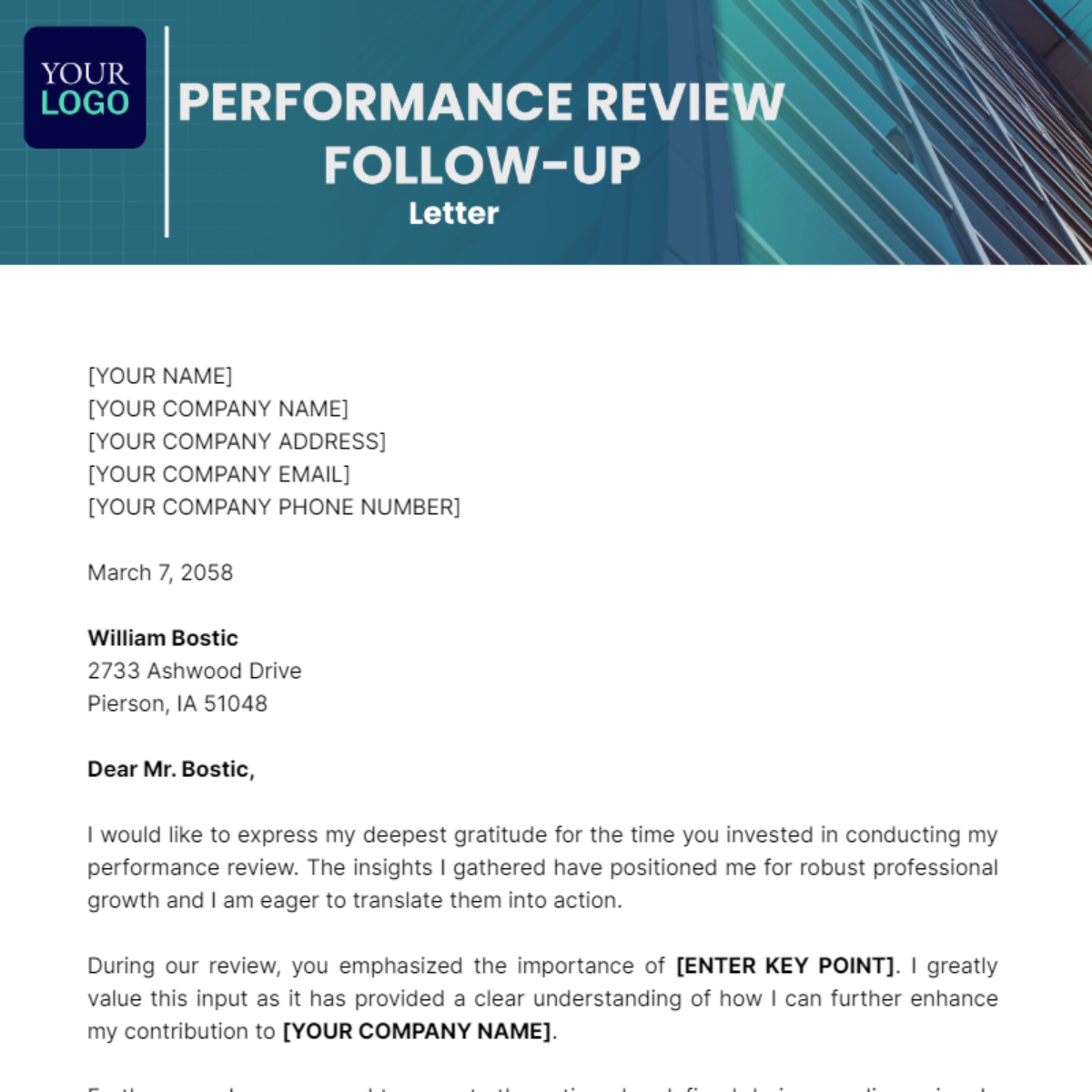 Performance Review Follow-Up Letter Template