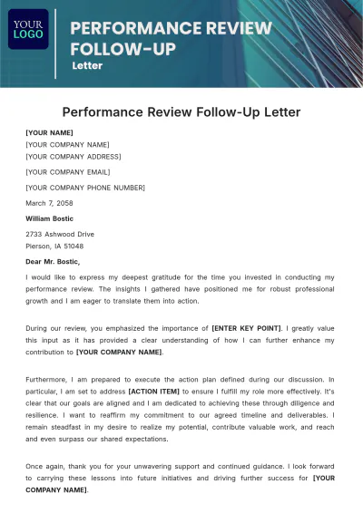 Free Performance Review Follow-Up Letter Template to Edit Online