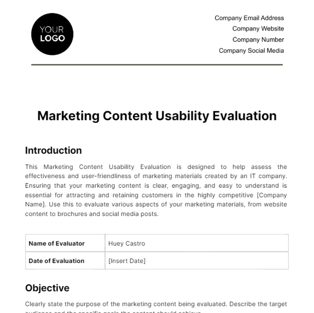 Marketing Content Usability Evaluation Template