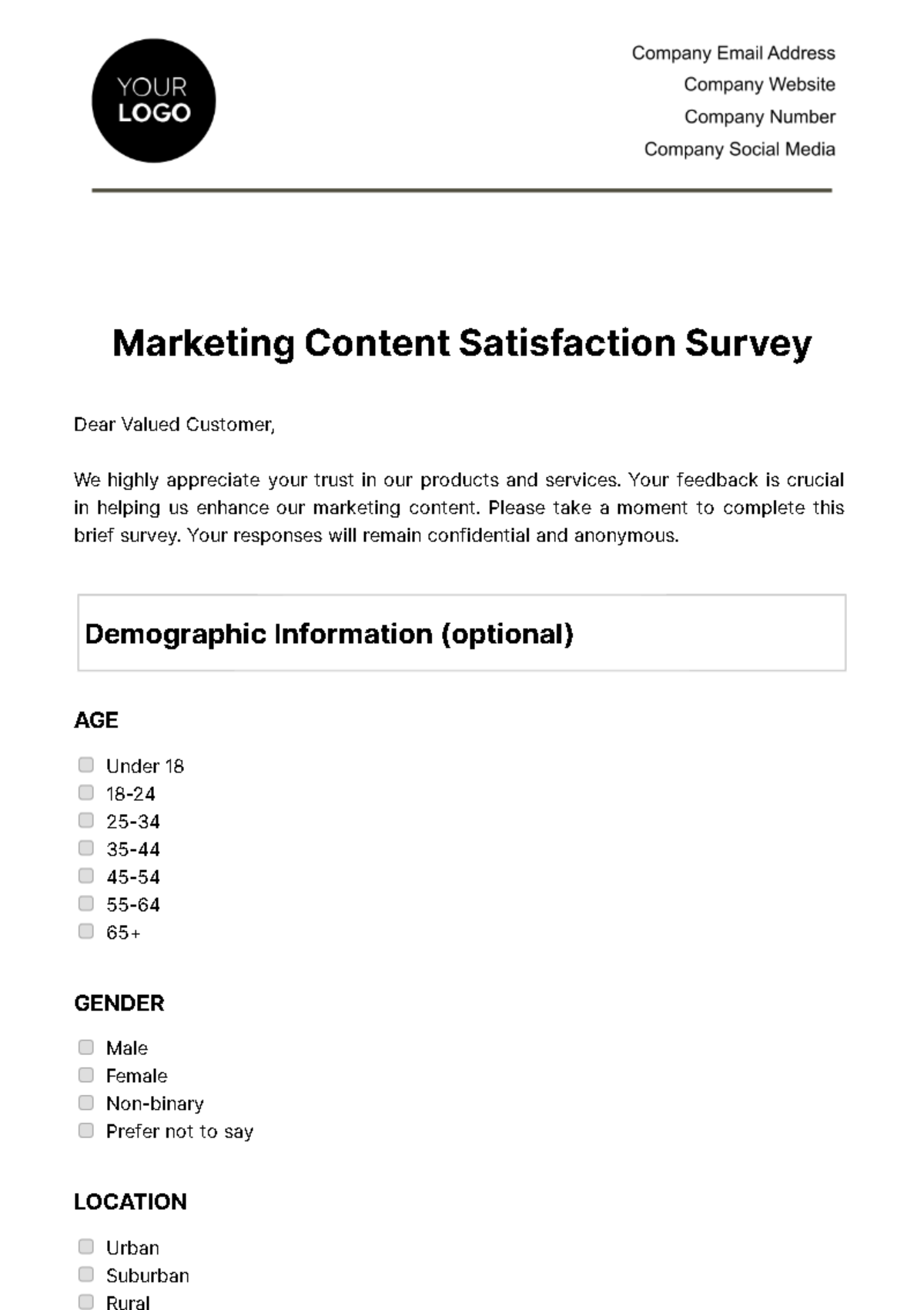 Free Marketing Content Satisfaction Survey Template