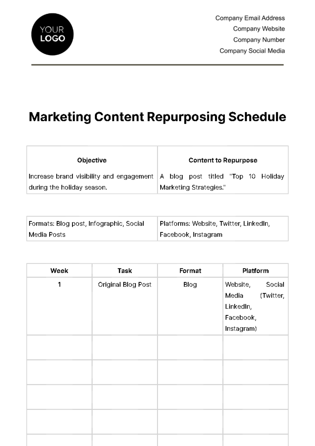Free Marketing Content Repurposing Schedule Template